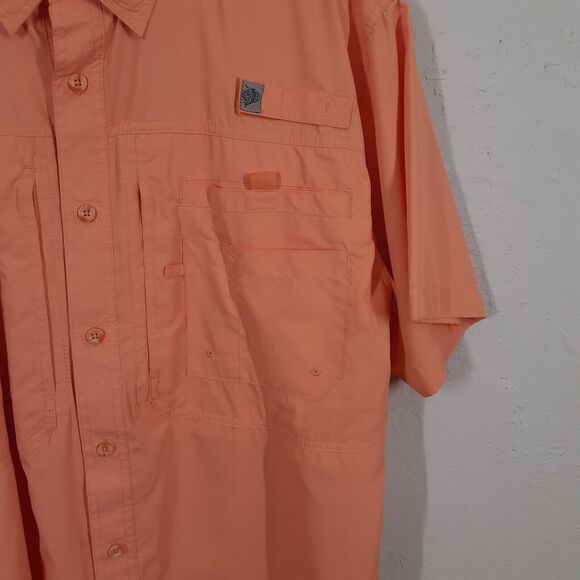 Reel Legends Adult Mens L Orange Vented Short Sleeve Vented Fishing Shirt Camp - Picture 2 of 9